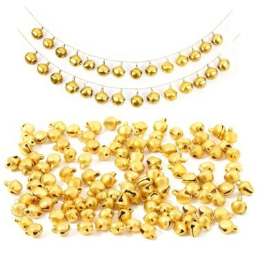 Imagem de Sinos pequenos a granel para artesanato: 200 peças de 1/4 polegada ouro prata vermelho verde sinos de metal com furos para fazer joias DIY colar pulseira chaveiro (8 mm 200 peças ouro)