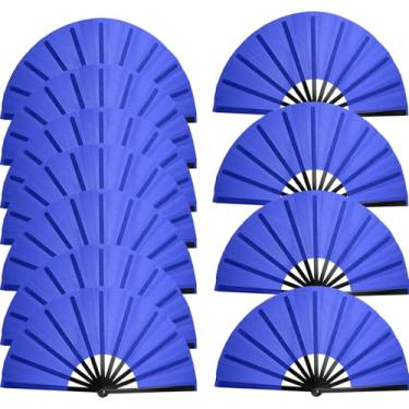 Imagem de ATTRACME Conjunto de 20 peças de leques dobráveis grandes para dança e pop, leques de mão de Kung Fu chinês para dança em linha para homens e mulheres - azul royal