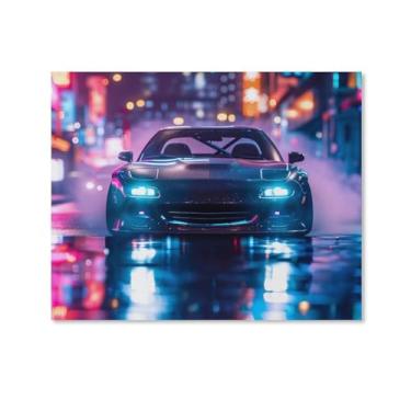 Imagem de HouLaiZhe Rx7 Jdm Carro Neon Night Sports Car Posters Tela Estética Sala Decoração de Parede Impressões Galeria Sala Decoração de Parede para Quarto Sala de Estar Escritório 16 x 20 polegadas (40 x 50