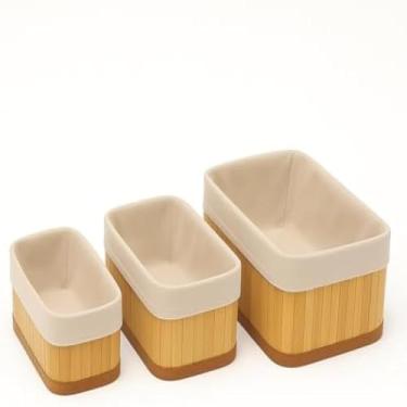 Imagem de Cesto organizador multiuso de bambu para roupas, com tampa, pequeno, redondo, natural