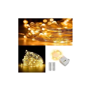 Imagem de Fio de Fada LED Decoração Cordão de Luz, 2 Metros, 20 LEDs, Branco Quente, Fio de Cobre, 1.2W, Alimentado por Pilha AA