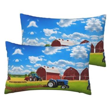 Imagem de Company Farm Tractor - Conjunto de 2 fronhas de linho de imitação macia, respiráveis e reversíveis para cama e sofá, decoração com zíper oculto