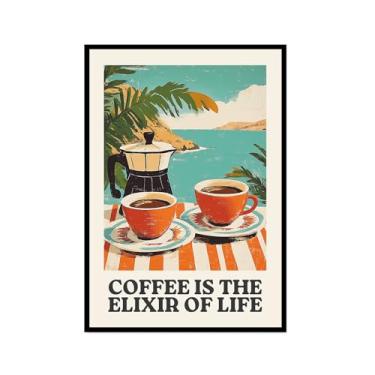 Imagem de Coffee First People Later Poster Retro Coffee Wall Art Trendy Flower Print Minimalista Vintage Floral Para Sala de Jantar Cozinha Decoração de Parede (SKU2,20.3x30.5 cm = (20 x 30 cm), Moldura preta)