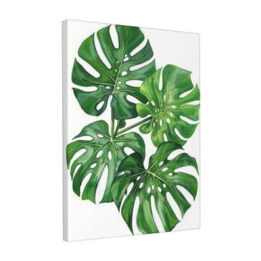Imagem de Dutpurly Arte de parede emoldurada de folhas de palmeira Monstera 30,5 x 40,6 cm, pinturas realistas em aquarela, lindas plantas verdes, decoração de quarto realista, decoração de parede pronta para