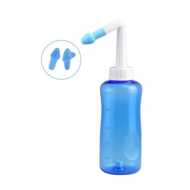 Imagem de Higienizador Nasal 300ml Azul | Irrigador de Lavagem Nasal com 2 Bicos | Alívio para Sinusite, Rinite e Congestão | Ducha Nasal Portátil e Reutilizável