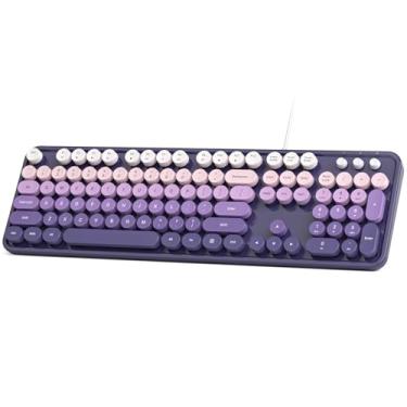Imagem de SQMD Teclado retrô com fio, teclado de máquina de escrever de tamanho completo, teclado de escritório com teclado numérico, suportes dobráveis para Windows, PC, laptop, desktop (gradiente roxo)