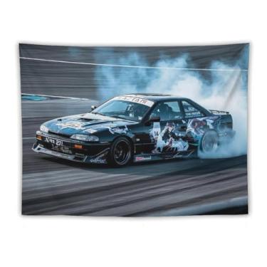 Imagem de HouLaiZhe Tapeçaria de carro Drift Car 240sx Jdm carro esportes pendurar na parede quarto decoração de casa tapeçarias estética piquenique decoração de parede arte de parede para dormitório sala de