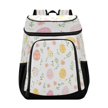 Imagem de Wassud Mochila térmica colorida com ovos de Páscoa e margaridas para mulheres e homens, 36 latas à prova de vazamento, lancheira para piquenique, praia, acampamento, 33 x 20 x 43 cm