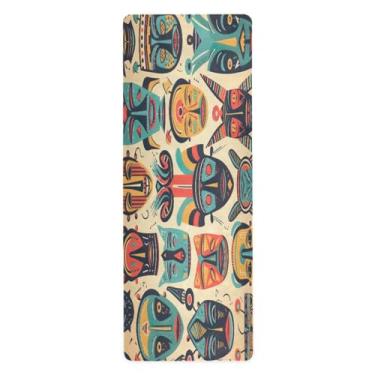 Imagem de Wassud Máscaras tribais coloridas tapete de ioga tapetes de exercícios dobráveis academia antiderrapante tapete de treino para mulheres e homens tapete de fitness de piso de pilates com bolsa de