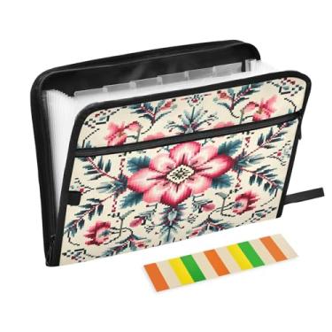 Imagem de Wassud Acordeão de flores vintage organizador de arquivos de papel A4 pastas de arquivo de documentos com etiquetas pasta de arquivo expansível 13 bolsos