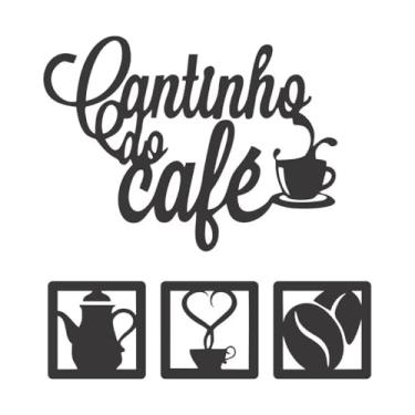 Imagem de Kit Cantinho do Café 4 Peças para Decoração de Cozinha em MDF Preto Fosco com Fita Dupla Face 3M