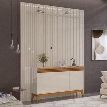 Imagem de Painel Ripado 184cm com Buffet Ripado 3 Portas 136cm - Via Nossa, Off 
