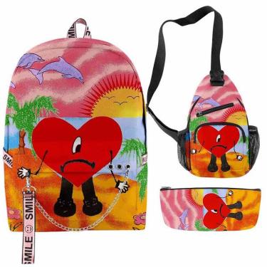 Imagem de Conjunto de mochilas Bads Bunnys Cartoon Kids School 3 peças