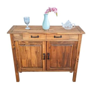 Imagem de Balcão Rústico em Madeira Pinus Buffet Retrô com 2 Portas e 1 Gaveta Acabamento em Imbuia 100x84x33cm Tampo Resistente (Madeira)
