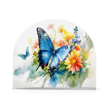 Imagem de CEBUGI Porta-guardanapos para mesas porta-guardanapos de acrílico borboleta azul flores porta-guardanapos de papel para decoração de cozinha jantar festa