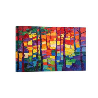Imagem de Pintura abstrata de arte de parede - árvore florestal colorida 6 - impressão em tela de decoração moderna para sala de estar pronta para pendurar tela emoldurada 20x30cm8x12in