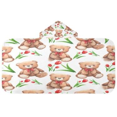 Imagem de CEBUGI Toalha de banho com capuz de animais marrons para crianças toalha de banho macia absorvente com capuz 127 x 59,7 cm toalha de banho de praia para meninos e meninas