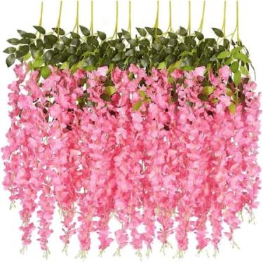 Imagem de Kit Ramos de Flor de Cerejeira Artificial 110 cm para Decoração, Pendentes, Arranjos, Casamentos e Festas(Rosa-12 peças)