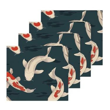 Imagem de Burbuja Pacote com 4 panos de banho de peixe japonês, algodão premium, máxima suavidade e absorção para toalhas de mão e rosto, 30,5 x 30,5 cm