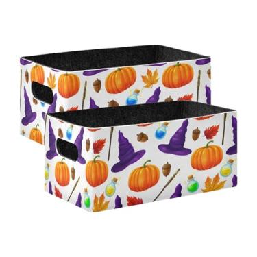 Imagem de Burbuja Caixa de armazenamento dobrável de chapéu de bruxa Pumpkins com alças – Caixa de armazenamento de feltro para organizar brinquedos, livros, maquiagem, panos, meias em prateleira, armário