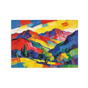 Imagem de BMZFYBS Pôster de arte de parede abstrata - árvore de montanha colorida - pintura de impressão em tela para sala de estar escritório 90 x 125 cm 35 x 49 pol. sem moldura