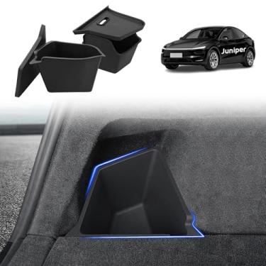 Imagem de YIZHUOMY Caixas de armazenamento de porta-malas traseiras para Tesla Model Y Juniper 2025 2026 Organizador de caixa de armazenamento de porta-malas com tampas à prova d'água TPE Caixotes de lixo de