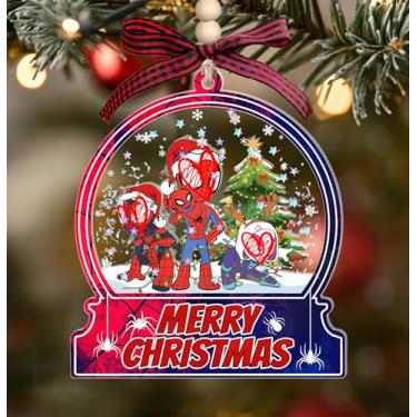 Imagem de Enfeite de coqueteleira 3D de Feliz Natal, 3 camadas de acrílico para pendurar com estrelas holográficas de neve artificial, desenho de aranha, presente de amigos incríveis para fãs de crianças