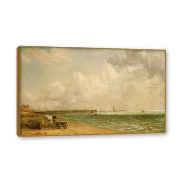 Imagem de Moldura de teca. Arte em tela romantismo estilo constable (paisagem 69), pintura de paisagem inglesa emoldurada, decoração de parede elegante para sala de estar escritório. 60 x 96 cm - 23,7 x 37,7