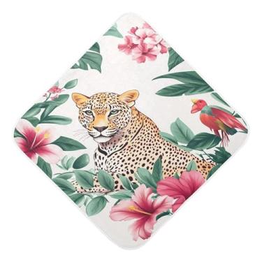 Imagem de Burbuja Toalha de banho de bebê leopardo em planta tropical - Toalha com capuz de musselina macia e absorvente para recém-nascidos e bebês, 76 x 76 cm
