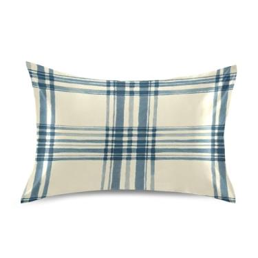 Imagem de Fronha de almofada de seda para pele e cabelo, extra macia, resistente a rugas e desbotamento com fecho de envelope (tamanho padrão, 101,6 x 50,8 cm) | Fundo xadrez