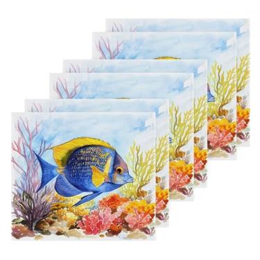 Imagem de Burbuja Angelfish Toalhas de banho de algodão Coral Reef Pacote com 6, Toalhas de rosto altamente macias e absorventes para banheiro, mão, cozinha, academia, limpeza, 30 x 30 cm
