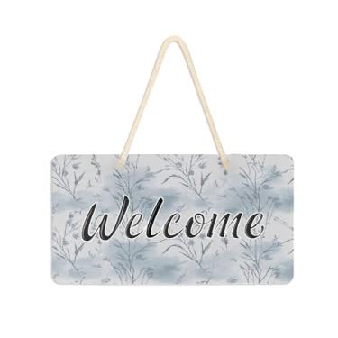 Imagem de Burbuja Placa de boas-vindas de flores silvestres para porta da frente, placa de boas-vindas de PVC para decoração de férias, 15 x 28 cm