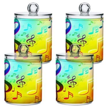 Imagem de STAYTOP 4 frascos de boticário com dispensador Qtip para banheiro com etiquetas – Recipiente de armazenamento Qtip de plástico transparente para bola de algodão, cotonete, grãos de café - notas