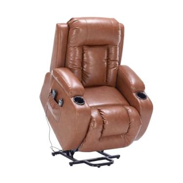 Imagem de Poltrona do Papai Austin Sala de Estar Elétrica Lift Reclinável Aquecimento Massagem PU Caramelo G94 - Gran Belo