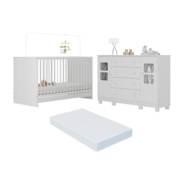 Imagem de Berço 3 em 1 com Colchão Incluso e Cômoda 2 Portas 4 Gavetas Sol Multimóveis Mp4756 Branco