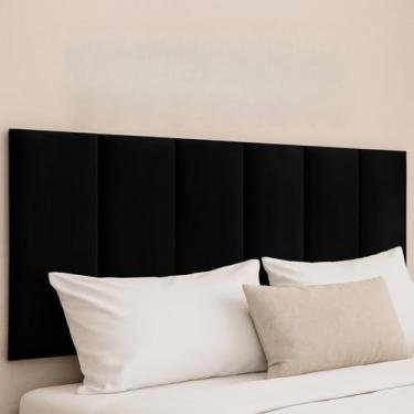 Imagem de Kit 8 Cabeceira Estofada Suede Veludo Cama Queen Box Solteiro Decoração Modelar Ripada Placa Adesiva(Suede Preto,4)
