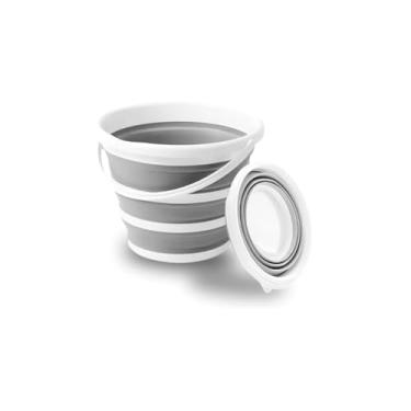 Imagem de Balde Dobrável 10 Litros com Tampa e Suporte para Celular, Plástico, Branco/Cinza/Cores Sortidas, 41,5x32,5cm Fechado