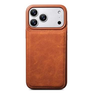 Imagem de LYJSMGZ Capa carteira para Iphone17 Pro Max/Air/17 Pro/17, couro luxuoso, com compartimentos para cartões, fina, à prova de choque, proteção total, capa interna, marrom, 17 Pro Max