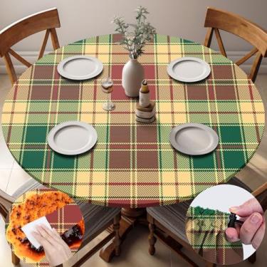 Imagem de opstellen Toalha de mesa redonda ajustada à prova d 'água toalha de mesa vinil interior exterior capa estética círculo para mesas de 91-112 cm jantar cozinha estúdio apartamento festa equipamentos