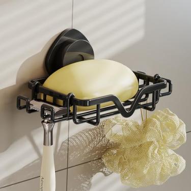 Imagem de Suporte de sabão de sucção com ganchos, bandeja de sabão de sucção potente montada na parede para chuveiro, suporte de esponja sem perfuração à prova de ferrugem para banheiro, banheira, cozinha, pia