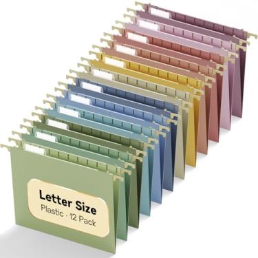 Imagem de NORDUN Pastas de arquivo suspensas de plástico, tamanho carta, pacote com 12 pastas de arquivo reforçadas com abas, pastas organizadoras suspensas resistentes Macaron para caixa de arquivos e moldura