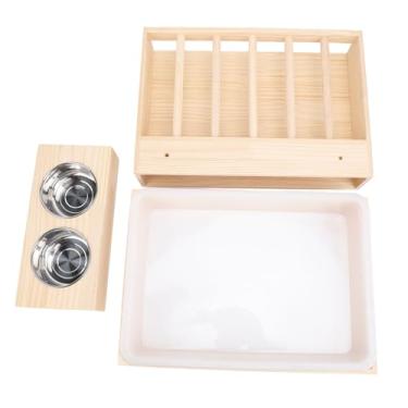 Imagem de Acouto Alimentador de Coelho Com Caixa de Areia - Manjedoura de Alimentação de Coelho de Madeira Com 2 Tigelas Mais Profundas de Aço Inoxidável - Suporte à Prova de Bagunça Chinchilas, Hamsters e