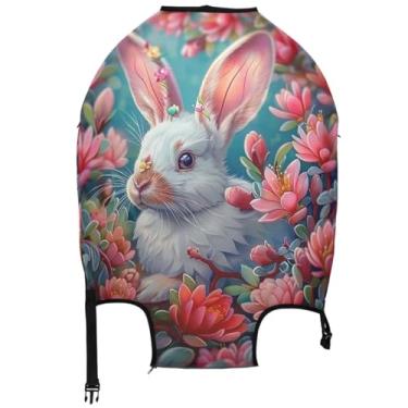 Imagem de Joisal Capas de mala de viagem de coelho branco e flor rosa para protetores de bagagem, essenciais para férias, manga floral, flor rosa coelho branco, L, Fits 26-28 Inch Case, Capa de mala