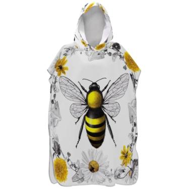 Imagem de Joisal Poncho de surfe para adultos trocador de roupa de banho com capuz bonito absorvente vívido abelha amarela flor floral ponchos femininos com capuz