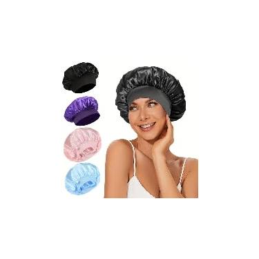 Imagem de 1 gorro de cabelo para homens e mulheres para dormir touca de cetim de camada dupla para cabelo encaracolado natural boné de dormir unissex, roxo, 1 peça