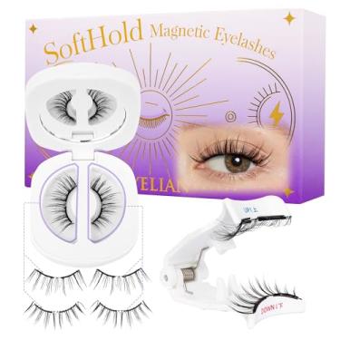 Imagem de Cílios magnéticos, kit de cílios magnéticos de aparência natural suave, cílios postiços com ímã com aplicador, reutilizável, sem necessidade de cola, kit de cílios magnéticos simples