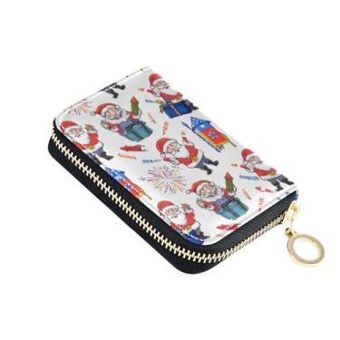 Imagem de Carteiras femininas pequenas com porta-cartões com bloqueio de RFID, zíper ao redor, carteira de dinheiro de viagem com bolso para moedas, Papai Noel, fogos de artifício, desenho animado festivo