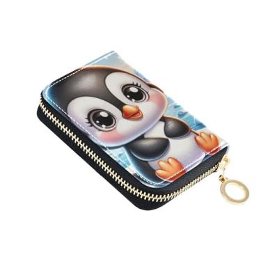 Imagem de Carteira feminina de pinguim com zíper e bloqueio de RFID, carteira de cartão de crédito, linda pequena bolsa de moedas com chaveiro