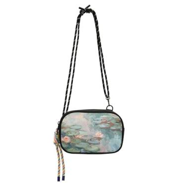 Imagem de TSENQUE Bolsa feminina com pintura de lírios de água e flores para mulheres, bolsa de ombro pequena, bolsa de ombro pequena com estampa fofa para iPhone