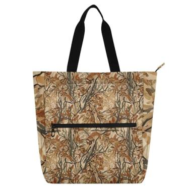 Imagem de Bolsas de trabalho femininas com folhas caídas na árvore marrom terroso bolsas de tecido de lona utilitárias universitárias escolares bolsas infantis livros presente para amantes de livros